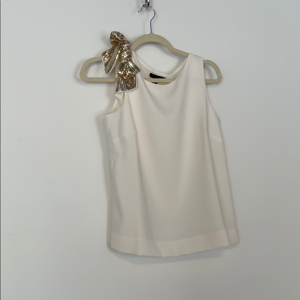 Cream j. Crew sleeveless blouse with gold bow 2